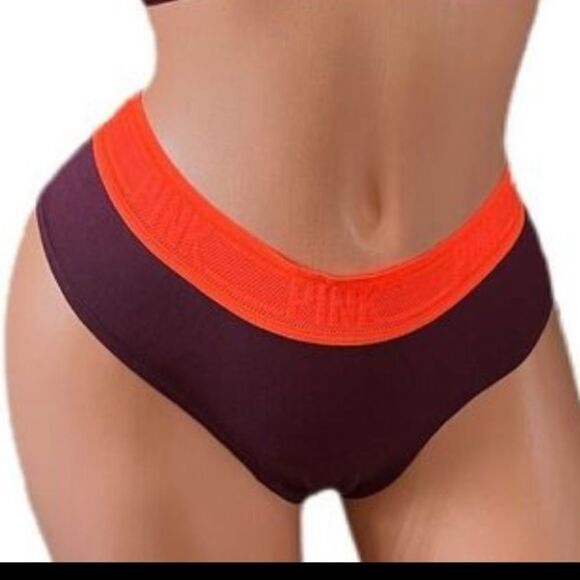 Victorias Secret Pink Cotton Cheekster panty Pink Logo on Waistband Burgundy M - Picture 2 of 3